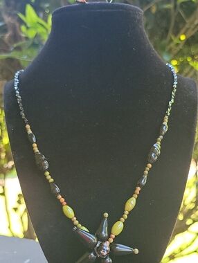 Green and Black Beaded Star Pendant Necklace - Unbranded